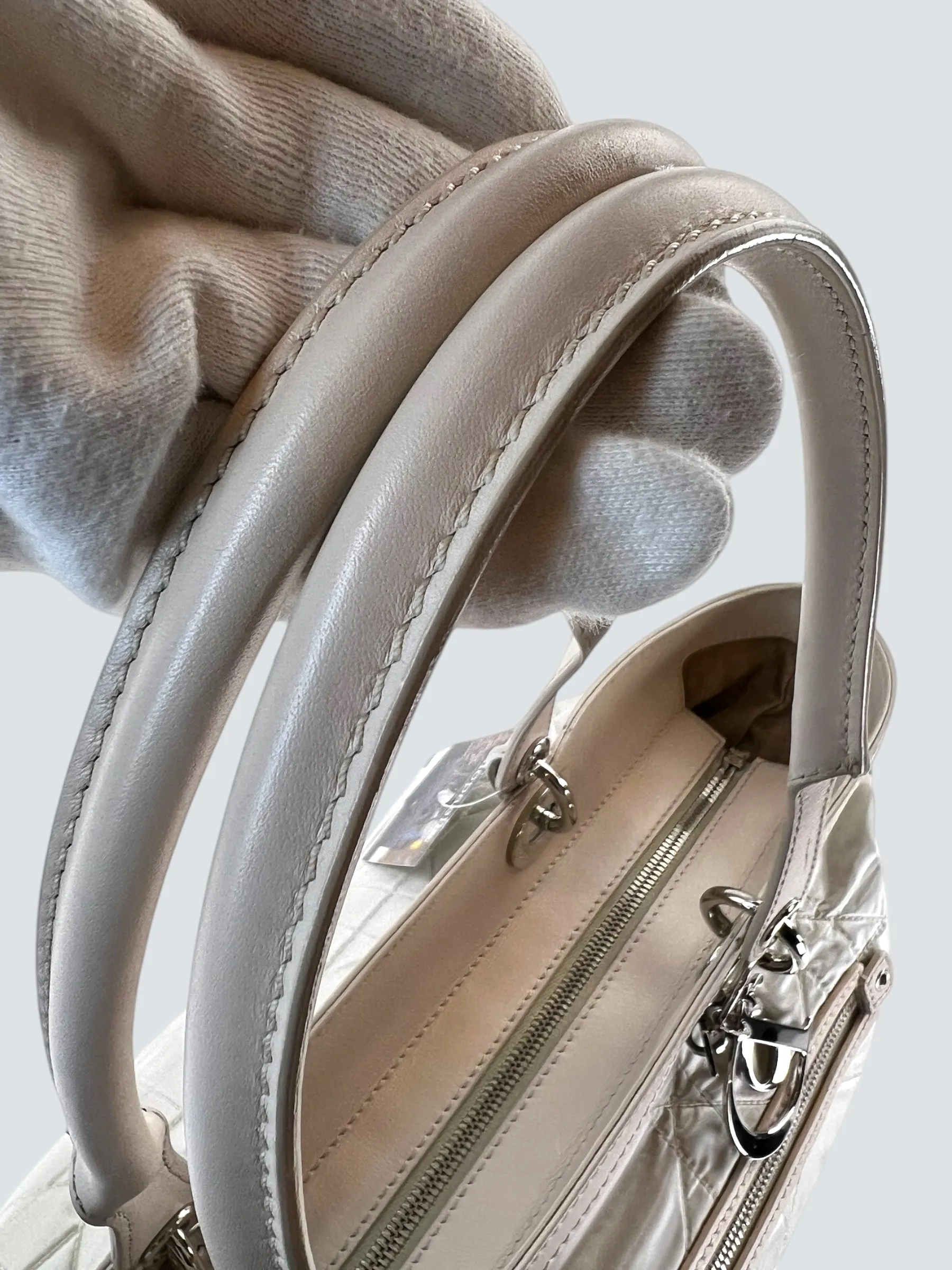 Christian Dior Cream Satin Cannage Tote