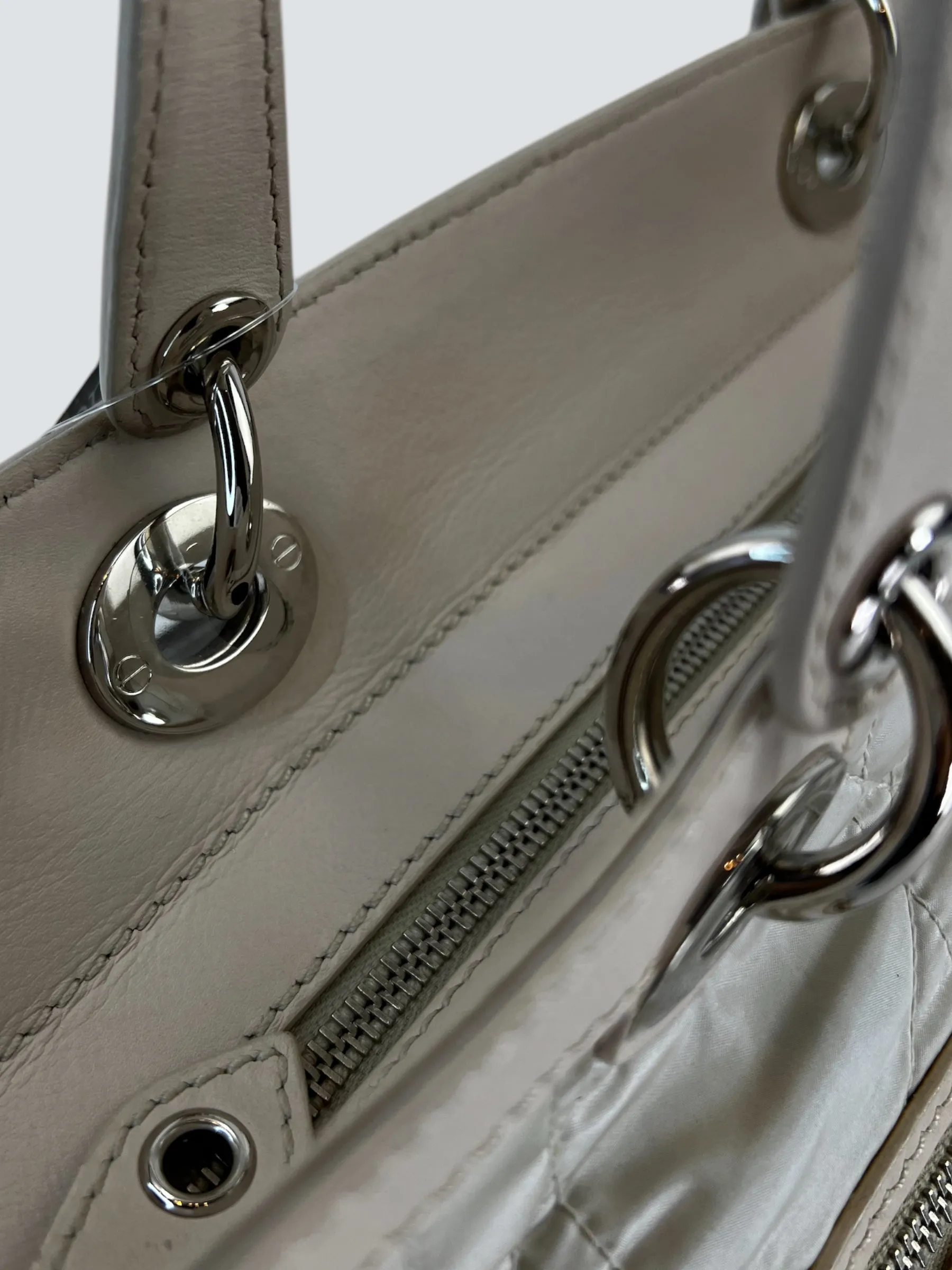Christian Dior Cream Satin Cannage Tote