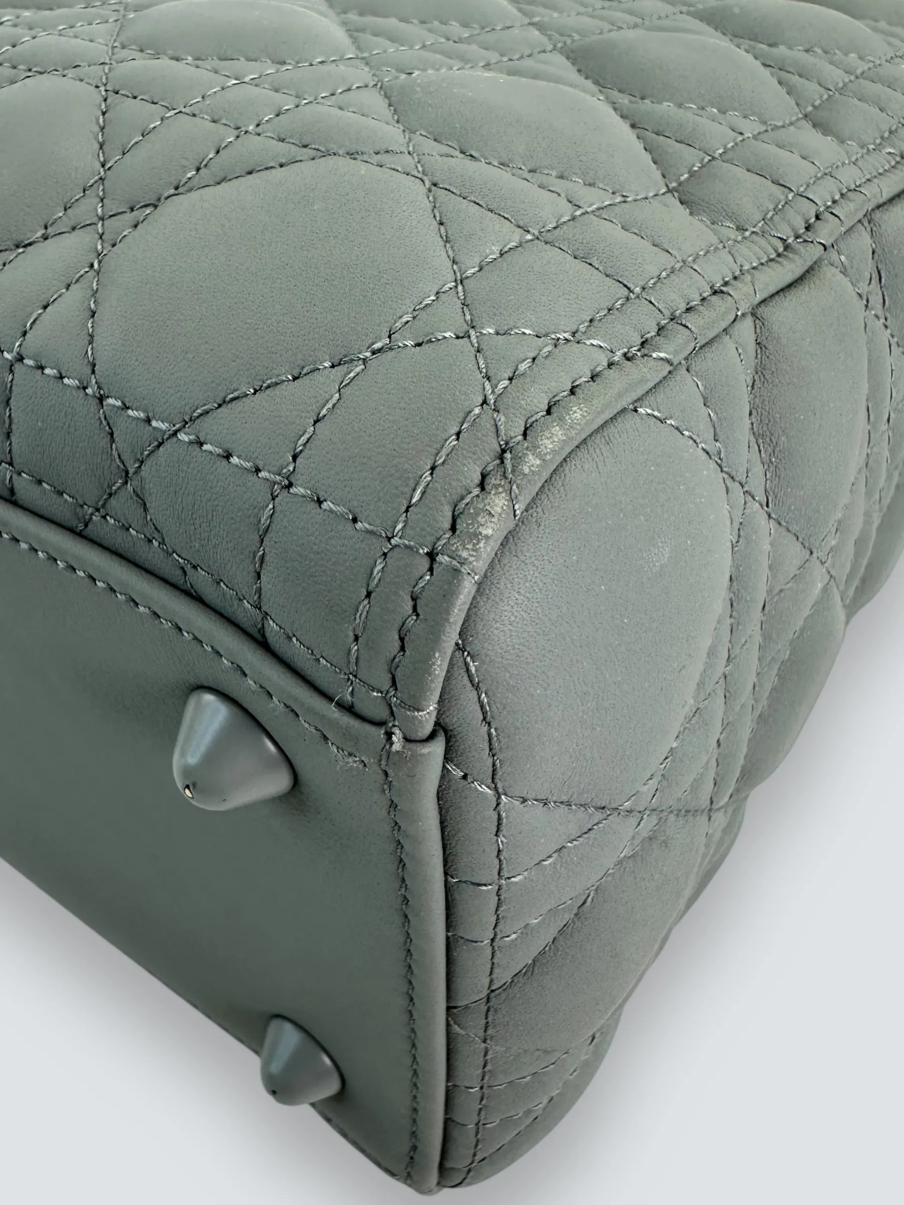 Christian Dior Grey Calfskin Leather Ultramatte Large Lady Dior