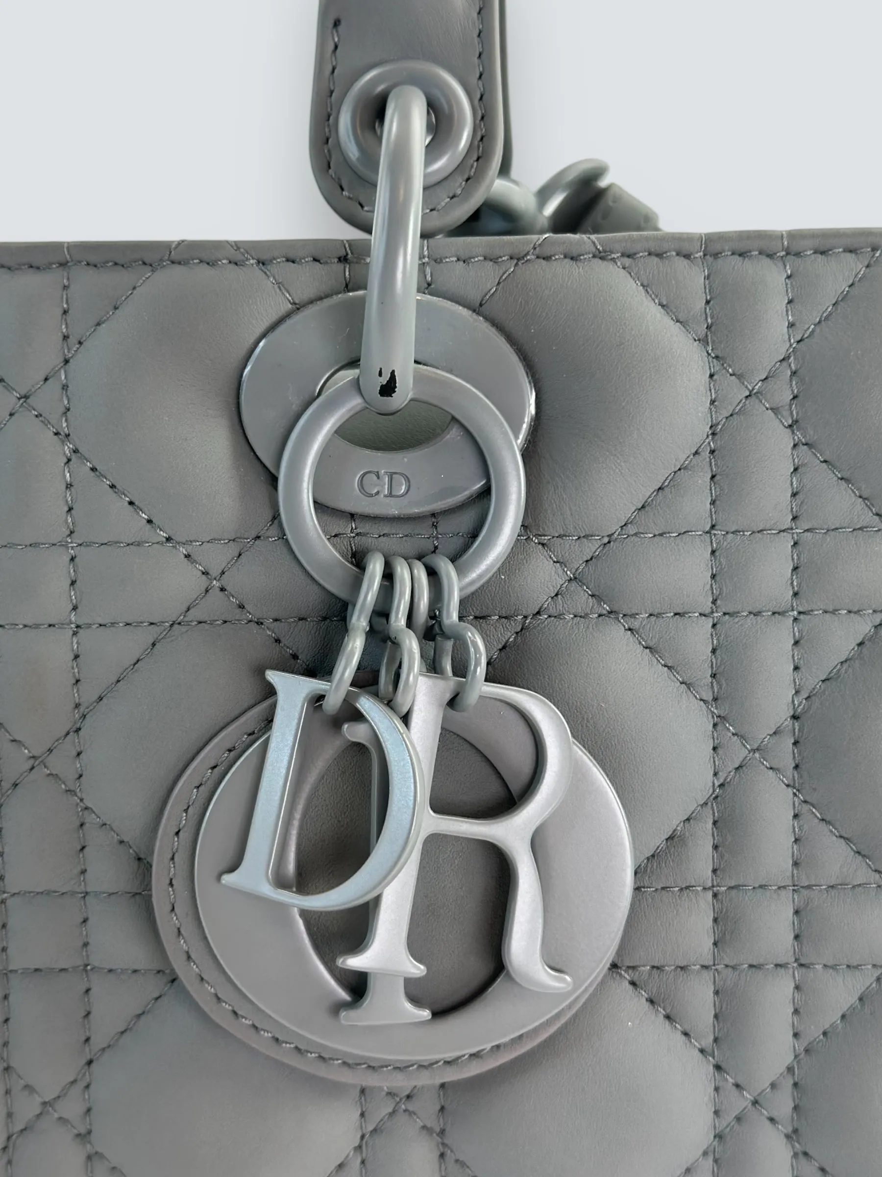 Christian Dior Grey Calfskin Leather Ultramatte Large Lady Dior