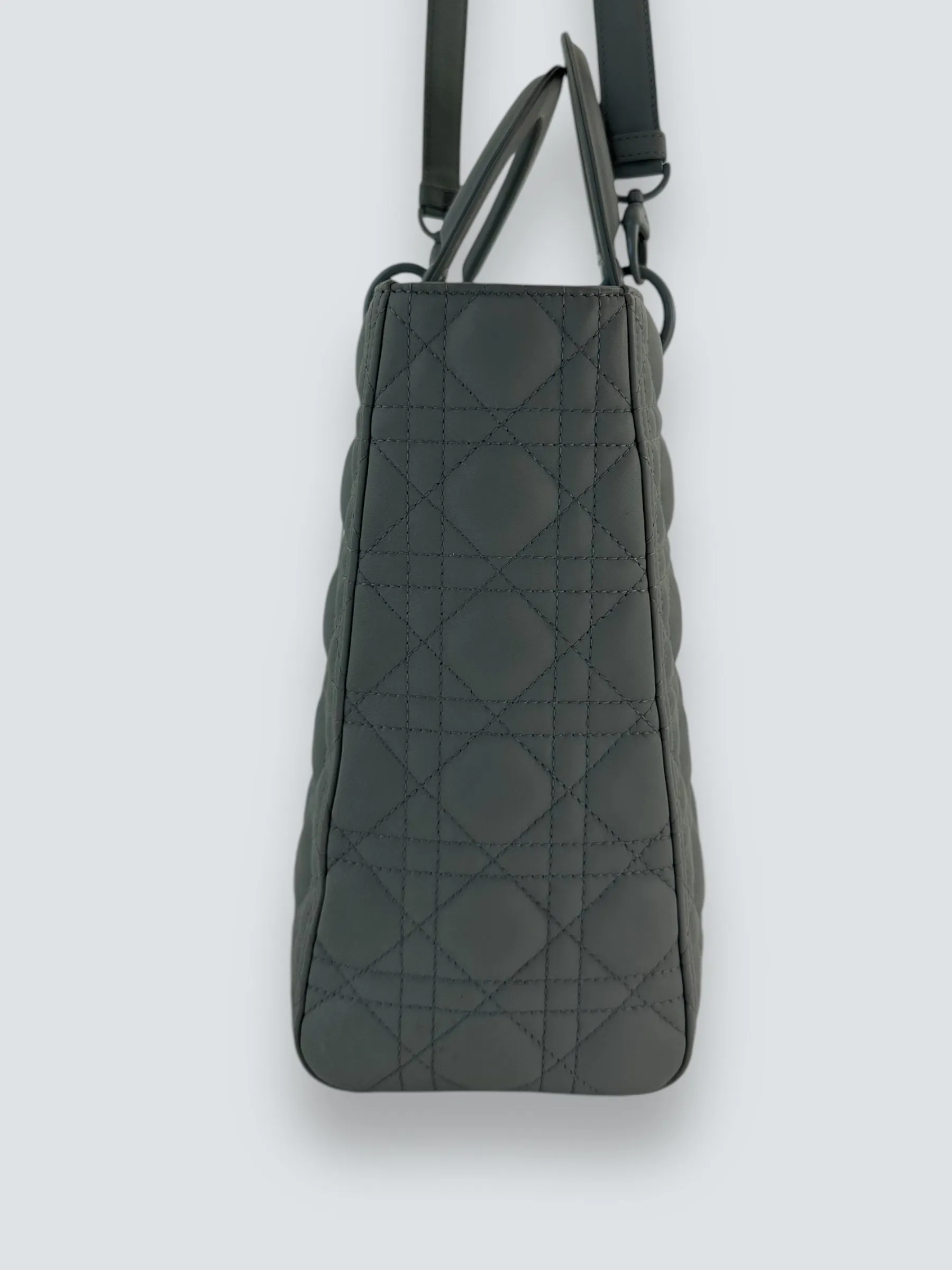 Christian Dior Grey Calfskin Leather Ultramatte Large Lady Dior
