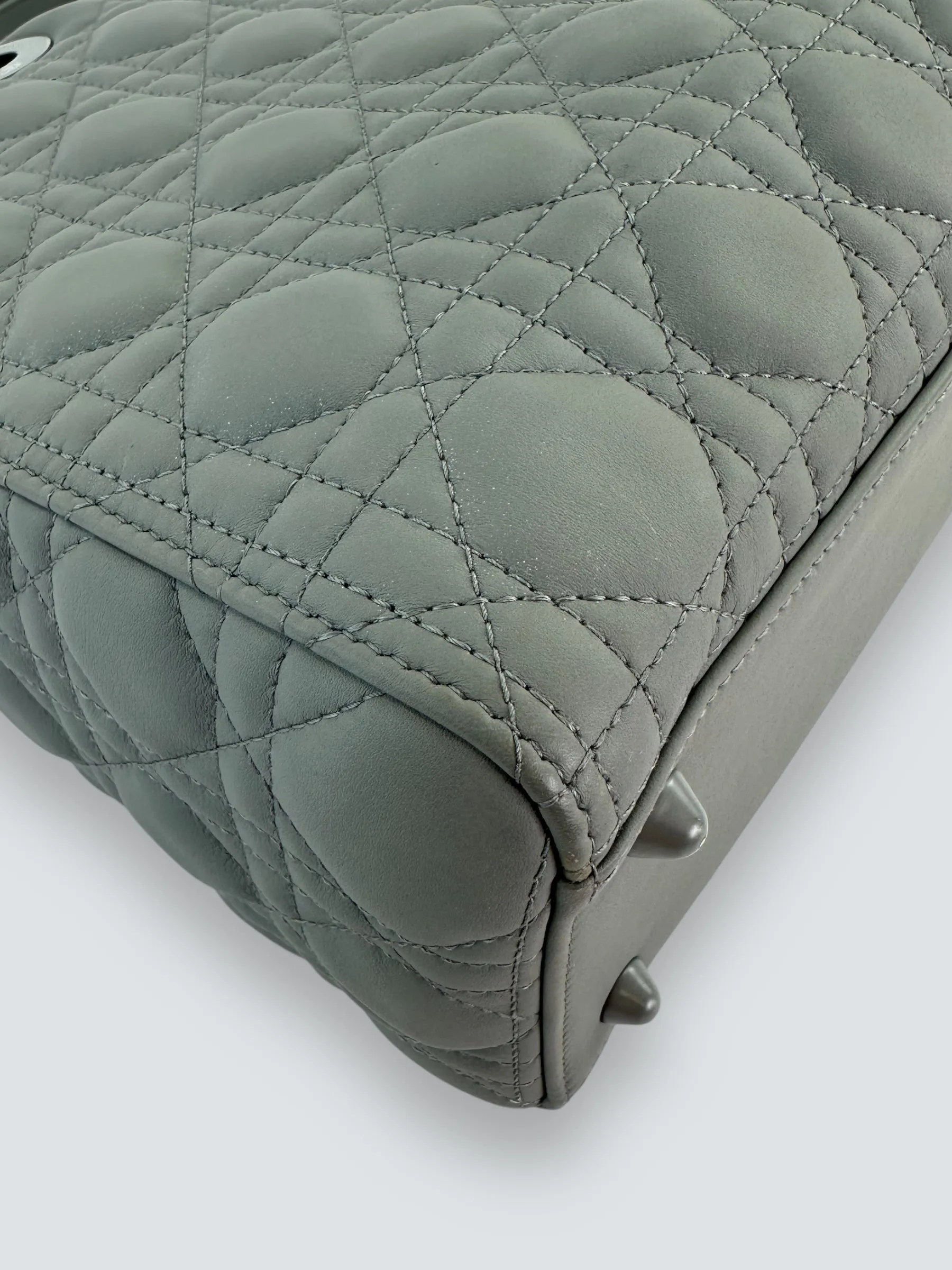 Christian Dior Grey Calfskin Leather Ultramatte Large Lady Dior
