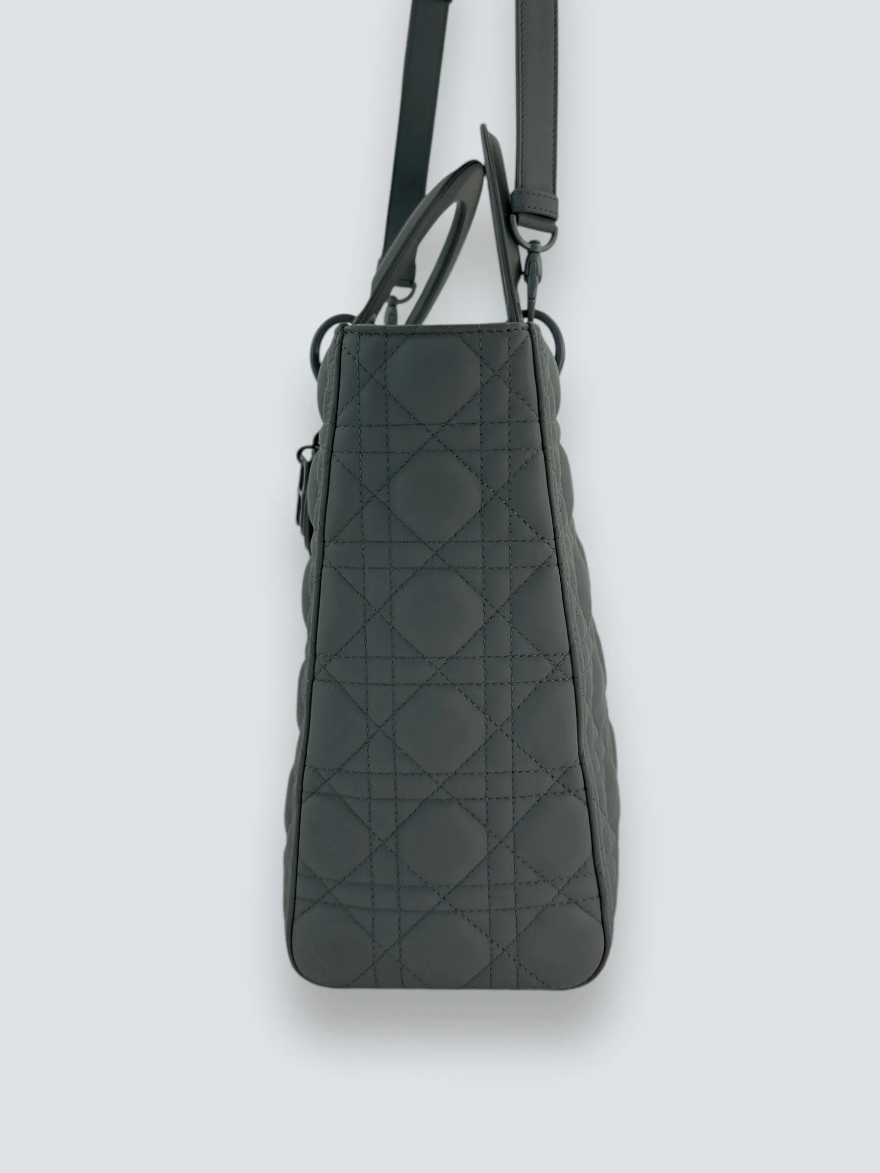 Christian Dior Grey Calfskin Leather Ultramatte Large Lady Dior