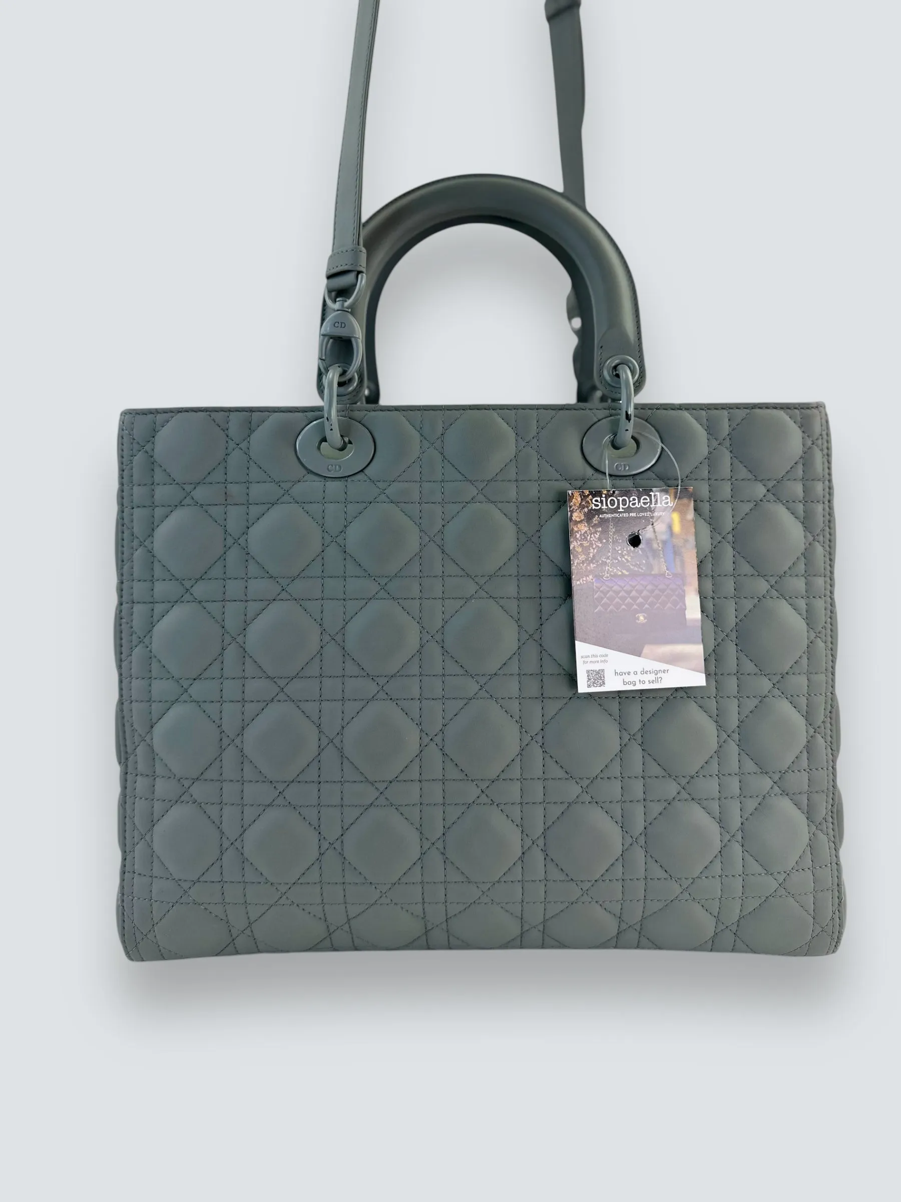 Christian Dior Grey Calfskin Leather Ultramatte Large Lady Dior