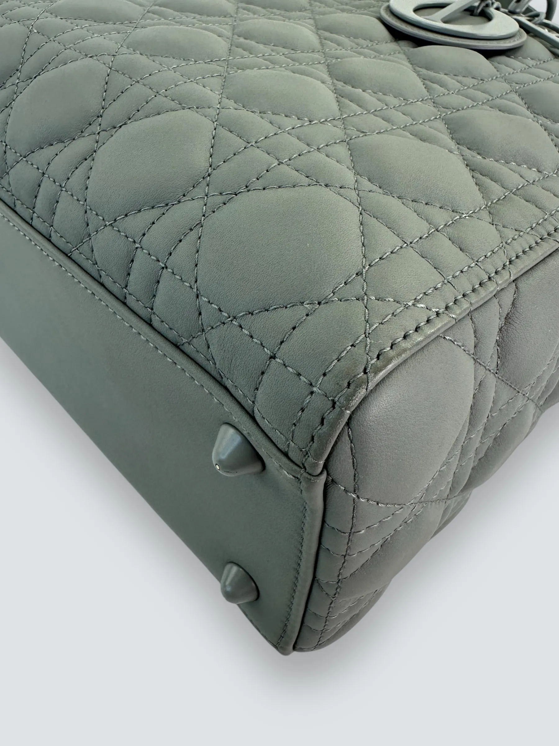 Christian Dior Grey Calfskin Leather Ultramatte Large Lady Dior