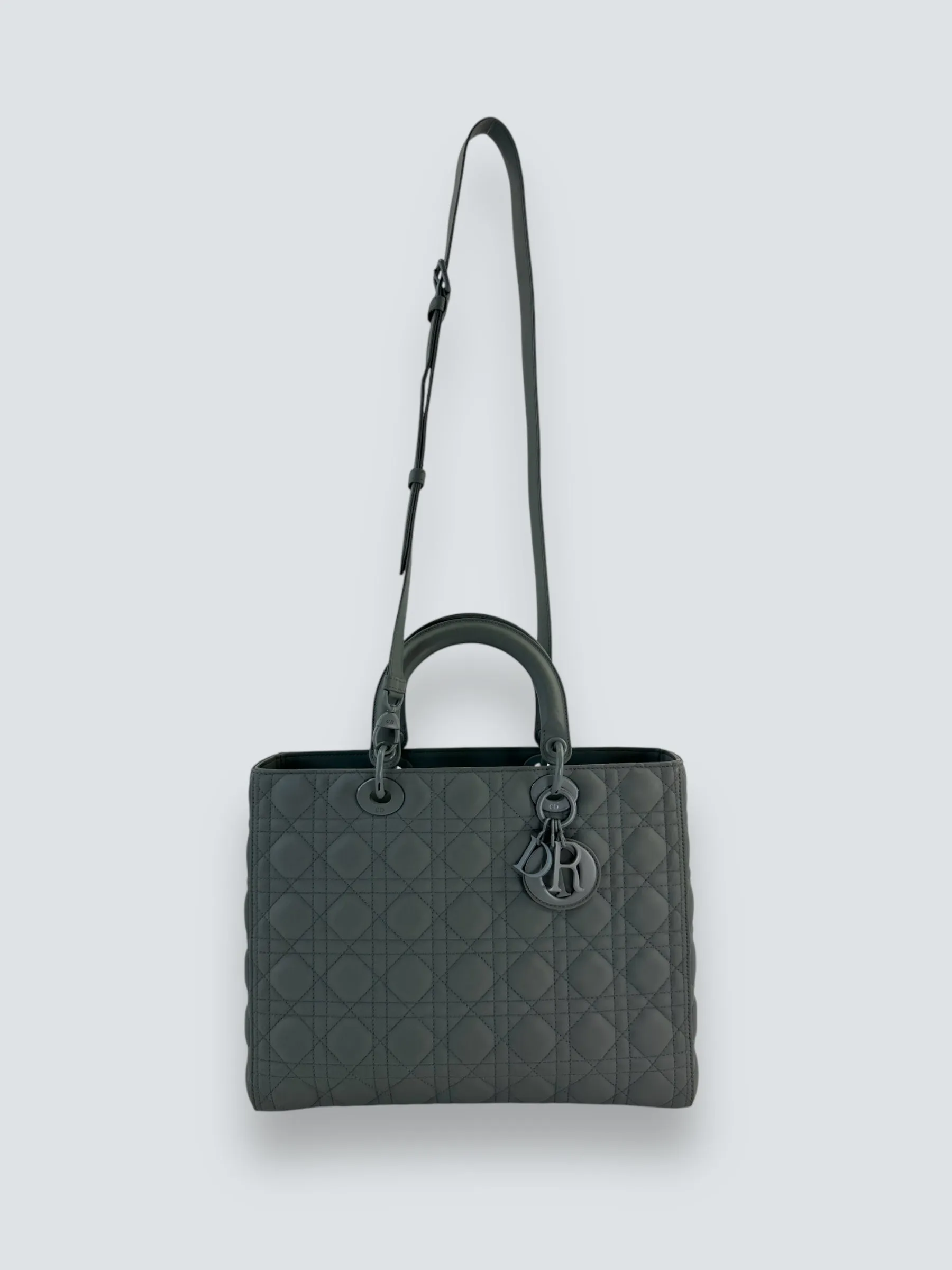 Christian Dior Grey Calfskin Leather Ultramatte Large Lady Dior