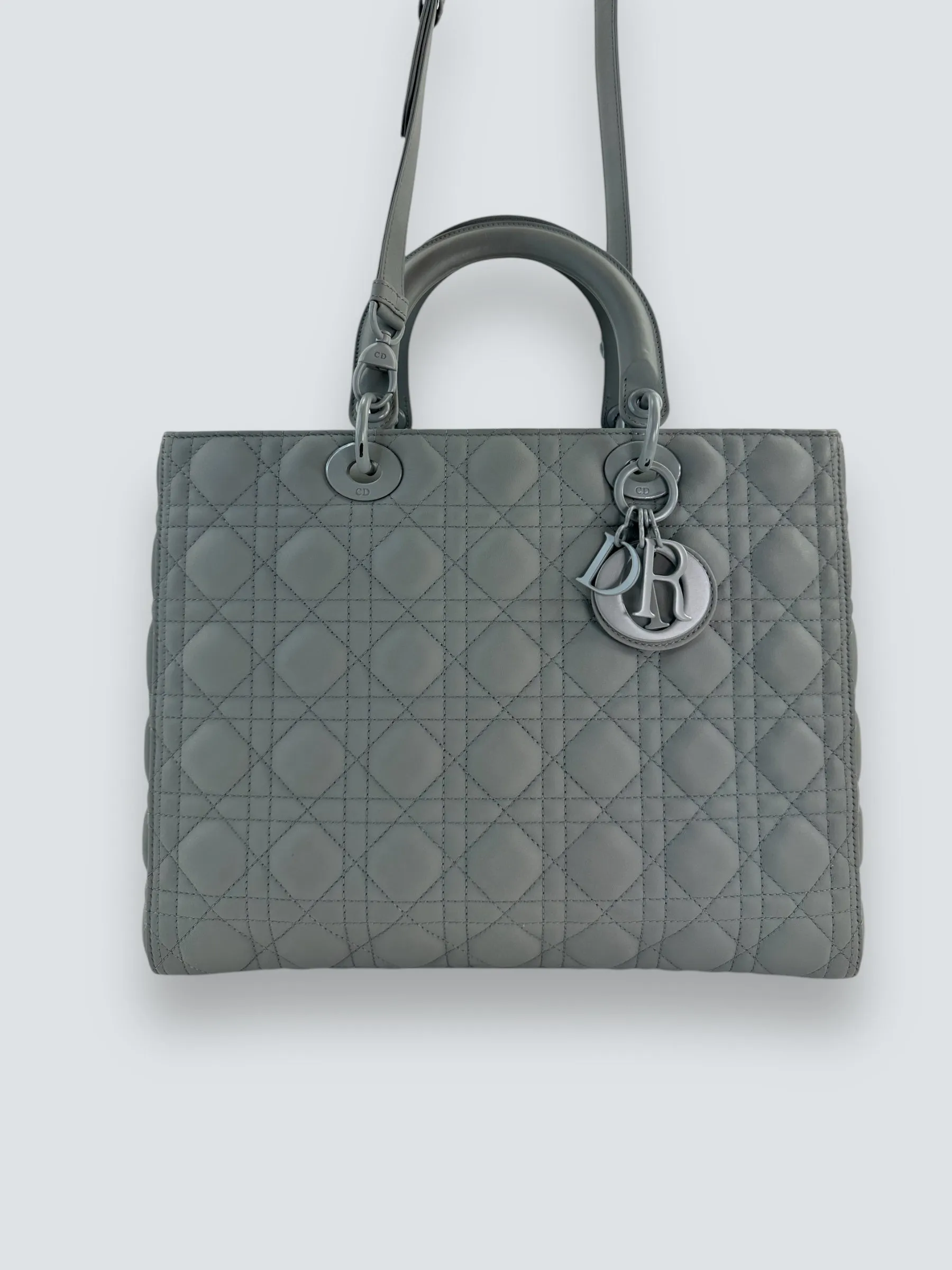 Christian Dior Grey Calfskin Leather Ultramatte Large Lady Dior
