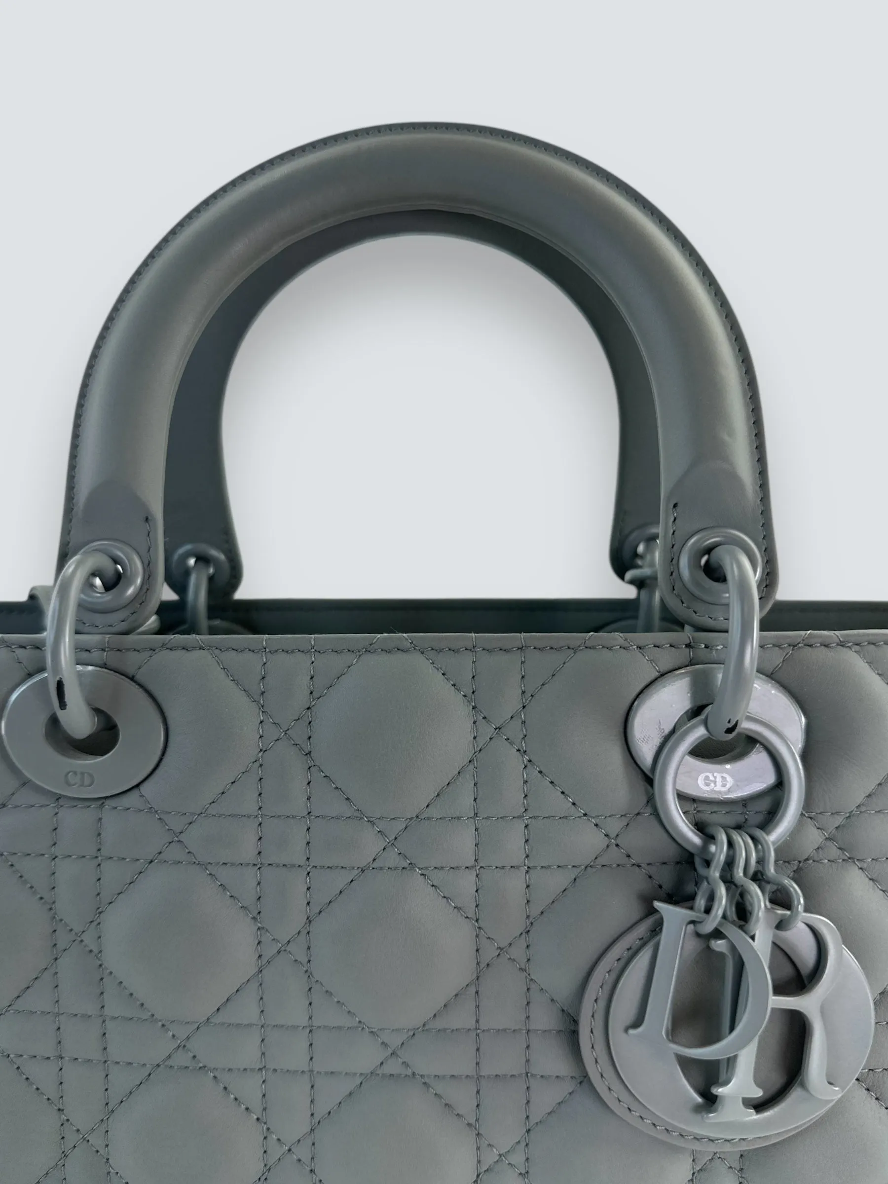 Christian Dior Grey Calfskin Leather Ultramatte Large Lady Dior