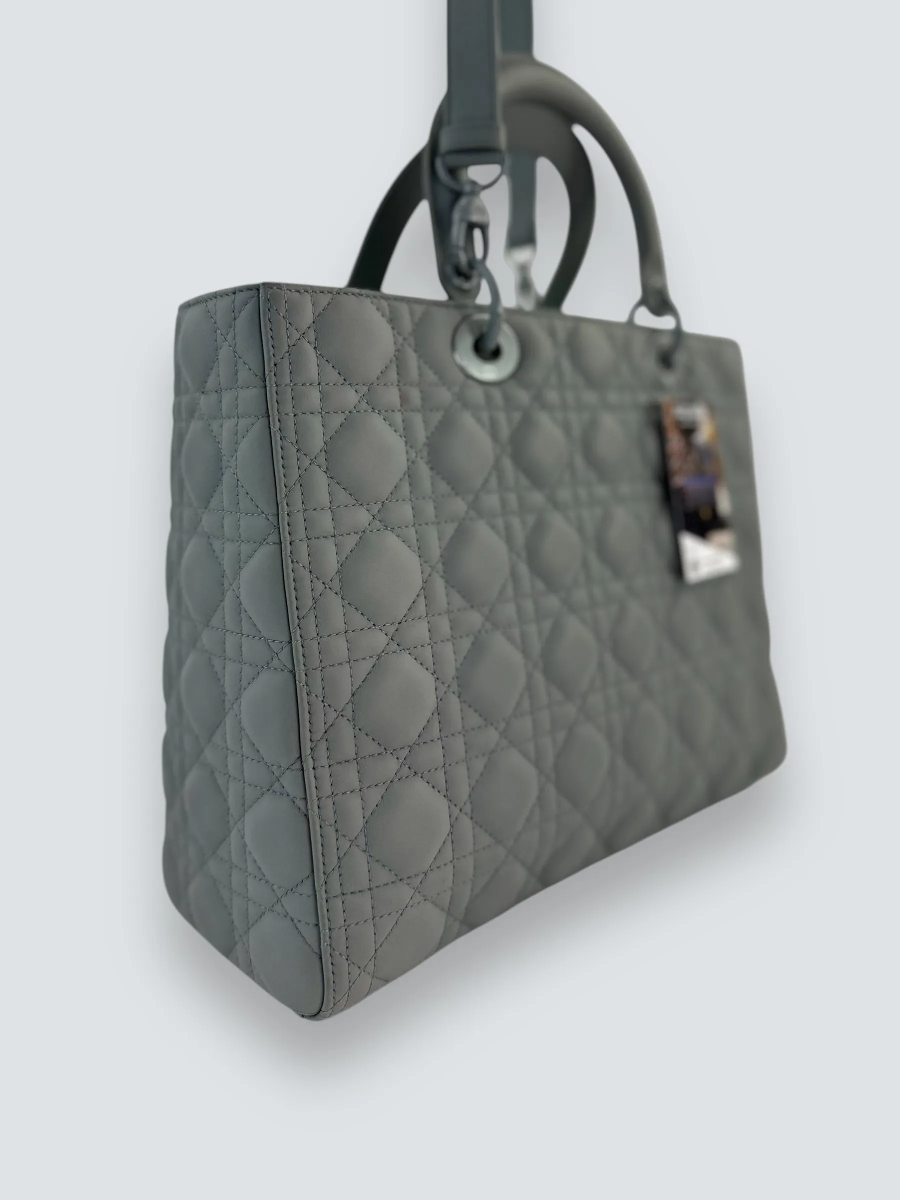 Christian Dior Grey Calfskin Leather Ultramatte Large Lady Dior