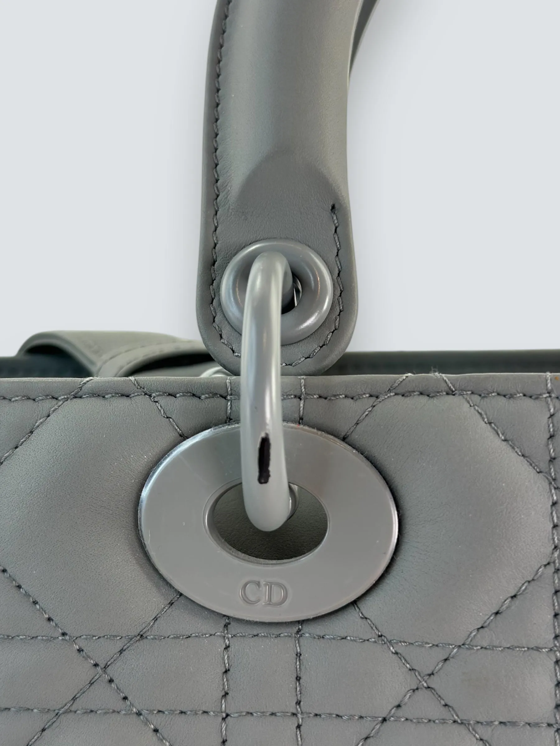 Christian Dior Grey Calfskin Leather Ultramatte Large Lady Dior