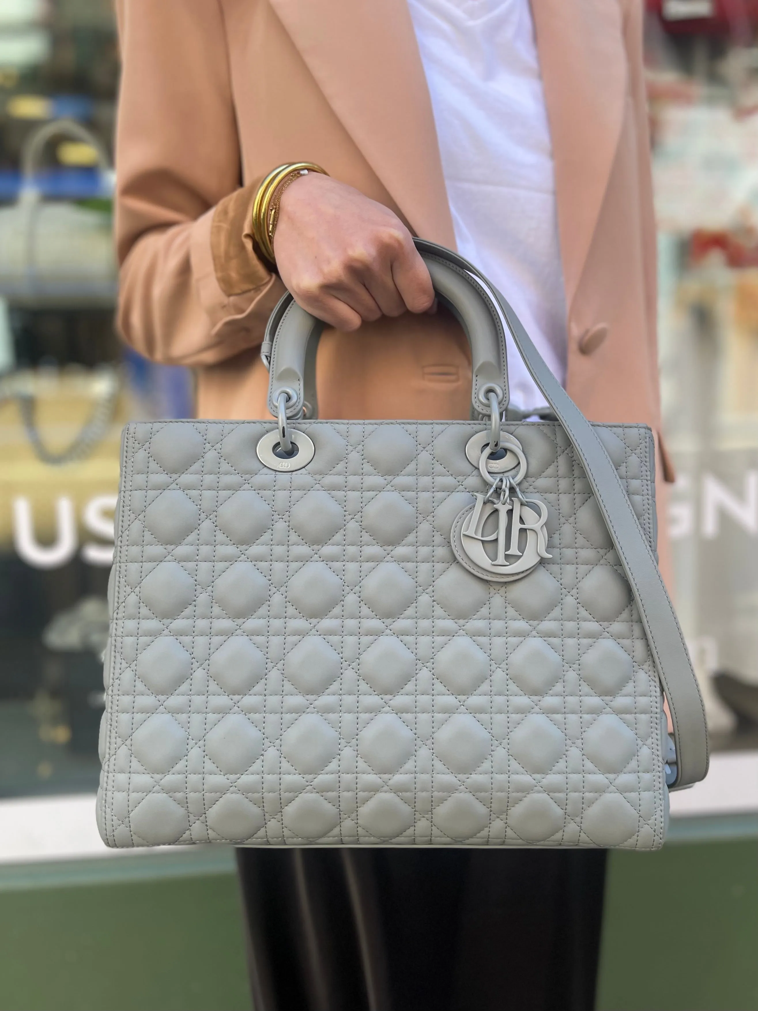 Christian Dior Grey Calfskin Leather Ultramatte Large Lady Dior
