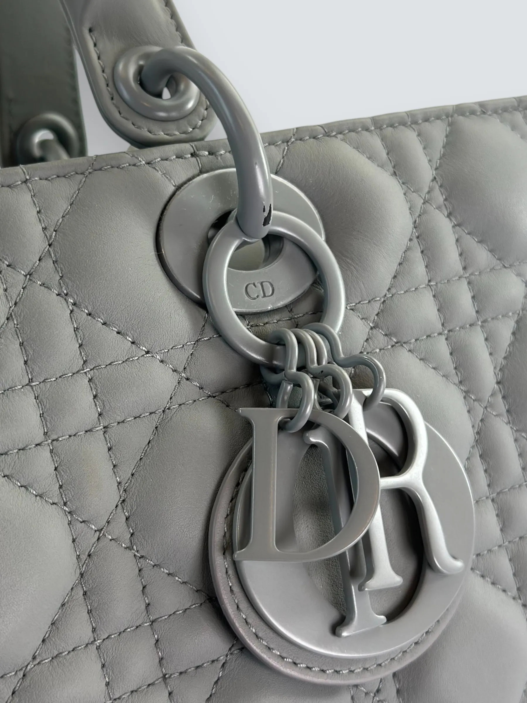 Christian Dior Grey Calfskin Leather Ultramatte Large Lady Dior
