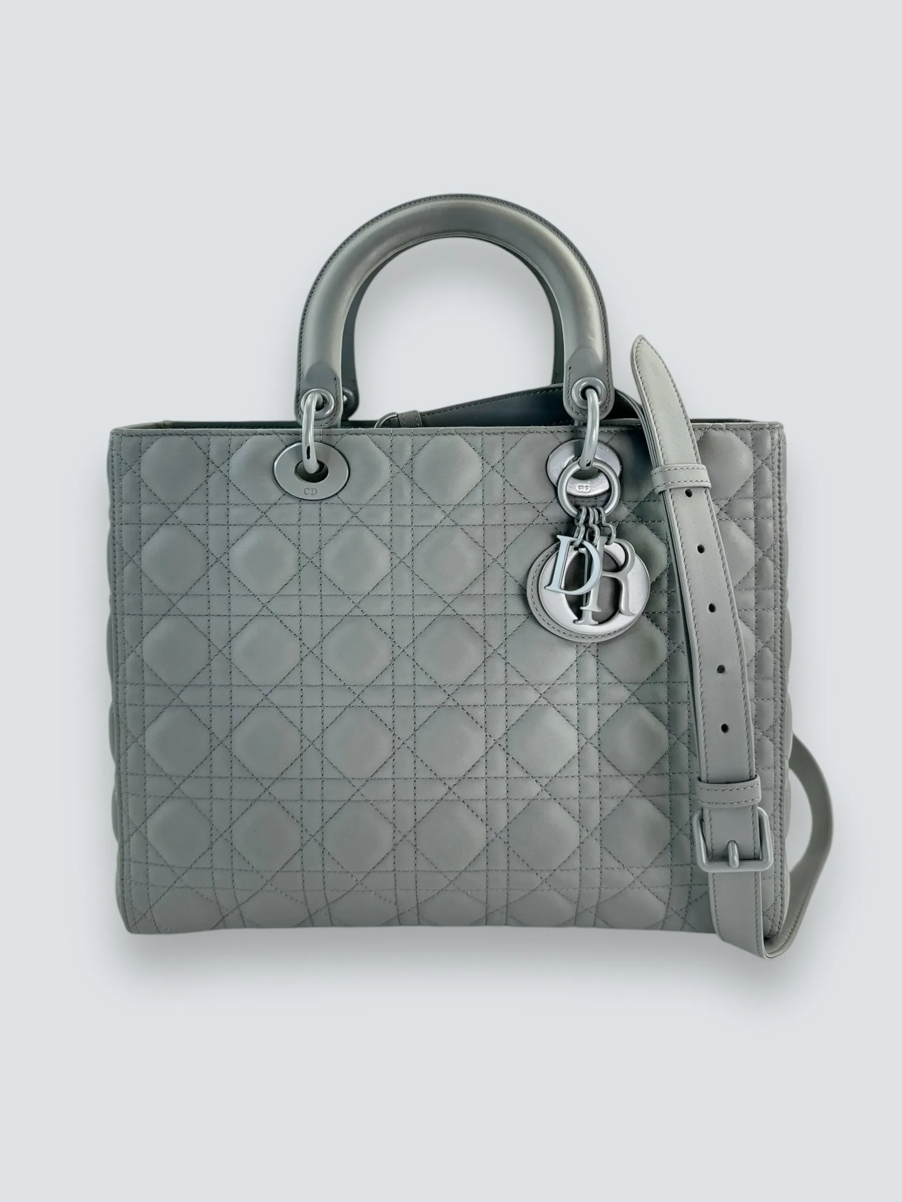 Christian Dior Grey Calfskin Leather Ultramatte Large Lady Dior