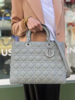 Christian Dior Grey Calfskin Leather Ultramatte Large Lady Dior