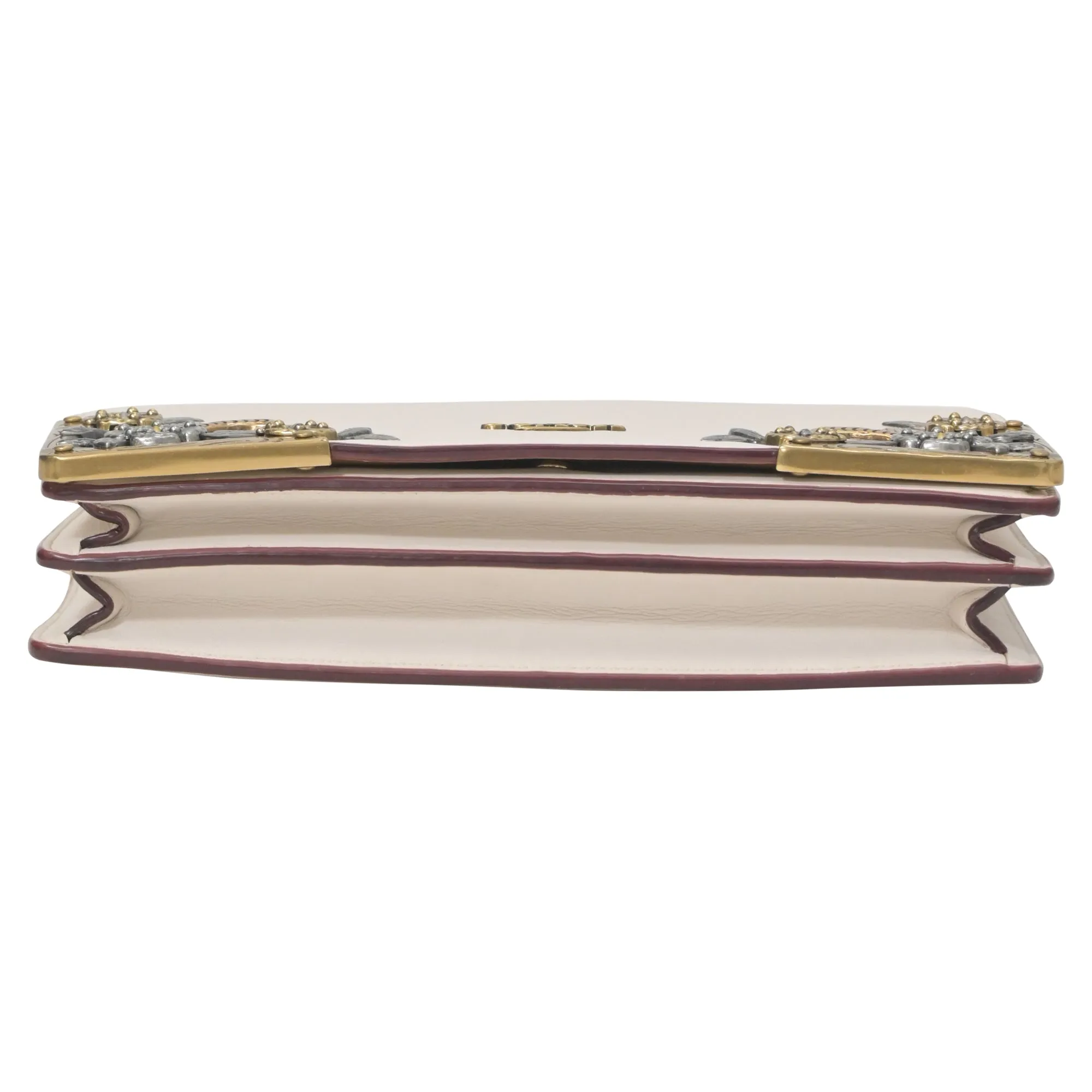 Coach Callie Foldover Chain Clutch With Metal Tea Rose in White Leather