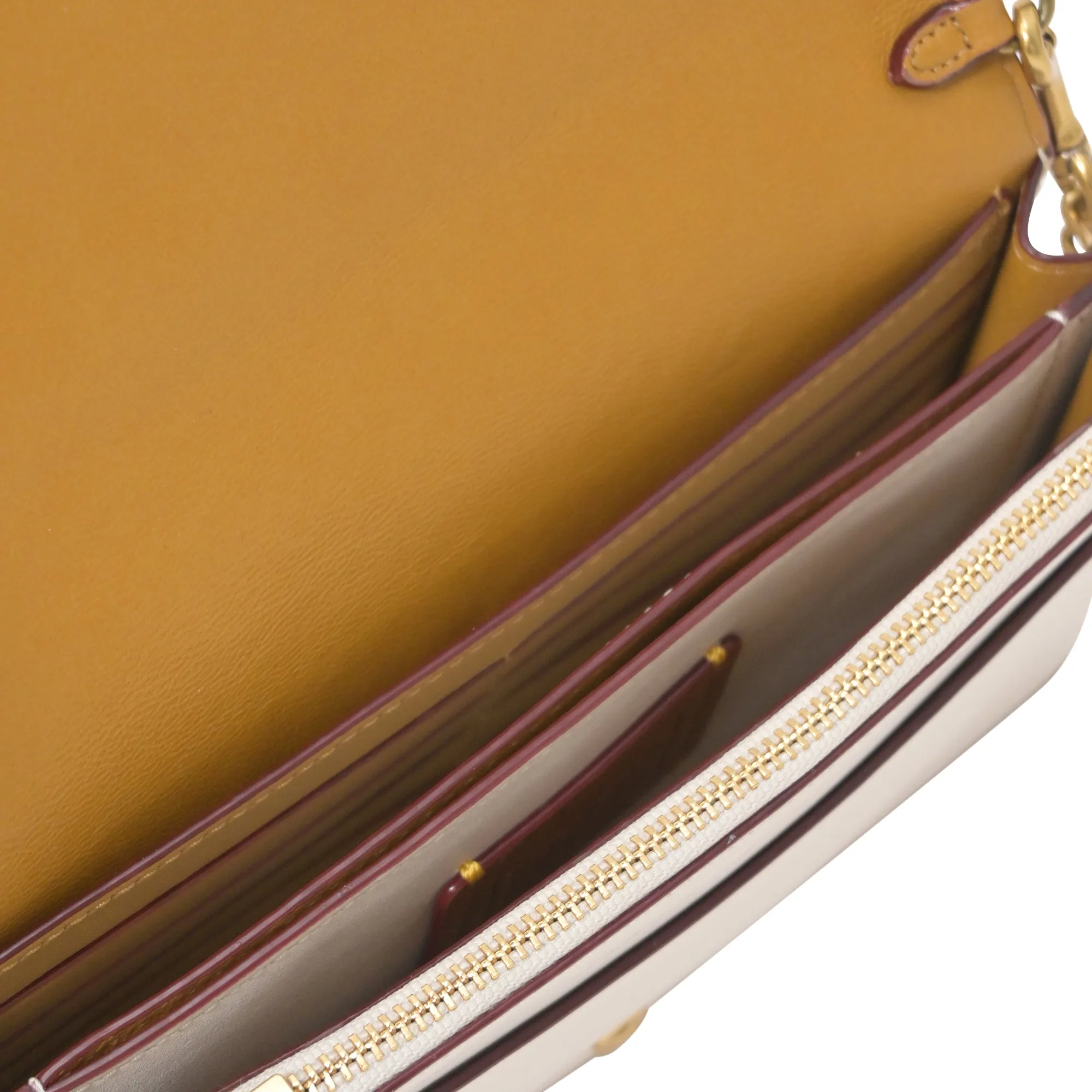 Coach Callie Foldover Chain Clutch With Metal Tea Rose in White Leather