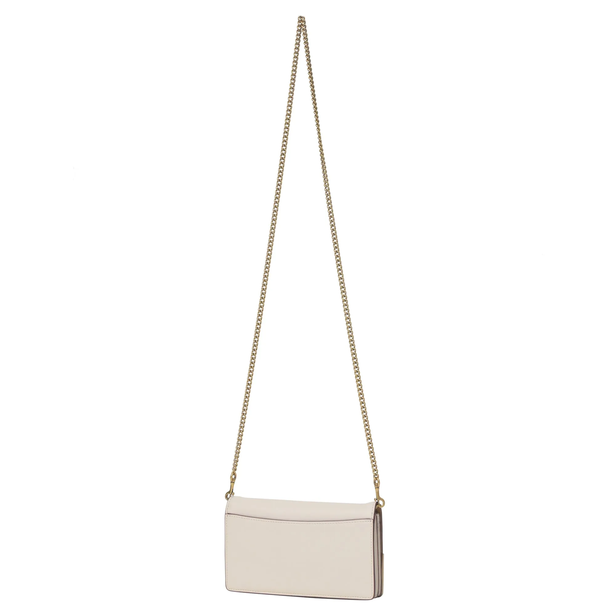 Coach Callie Foldover Chain Clutch With Metal Tea Rose in White Leather