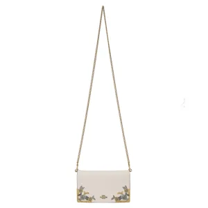 Coach Callie Foldover Chain Clutch With Metal Tea Rose in White Leather