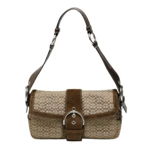 Coach Signature  Canvas Leather Handbag Shoulder Bag (Pre-Owned)