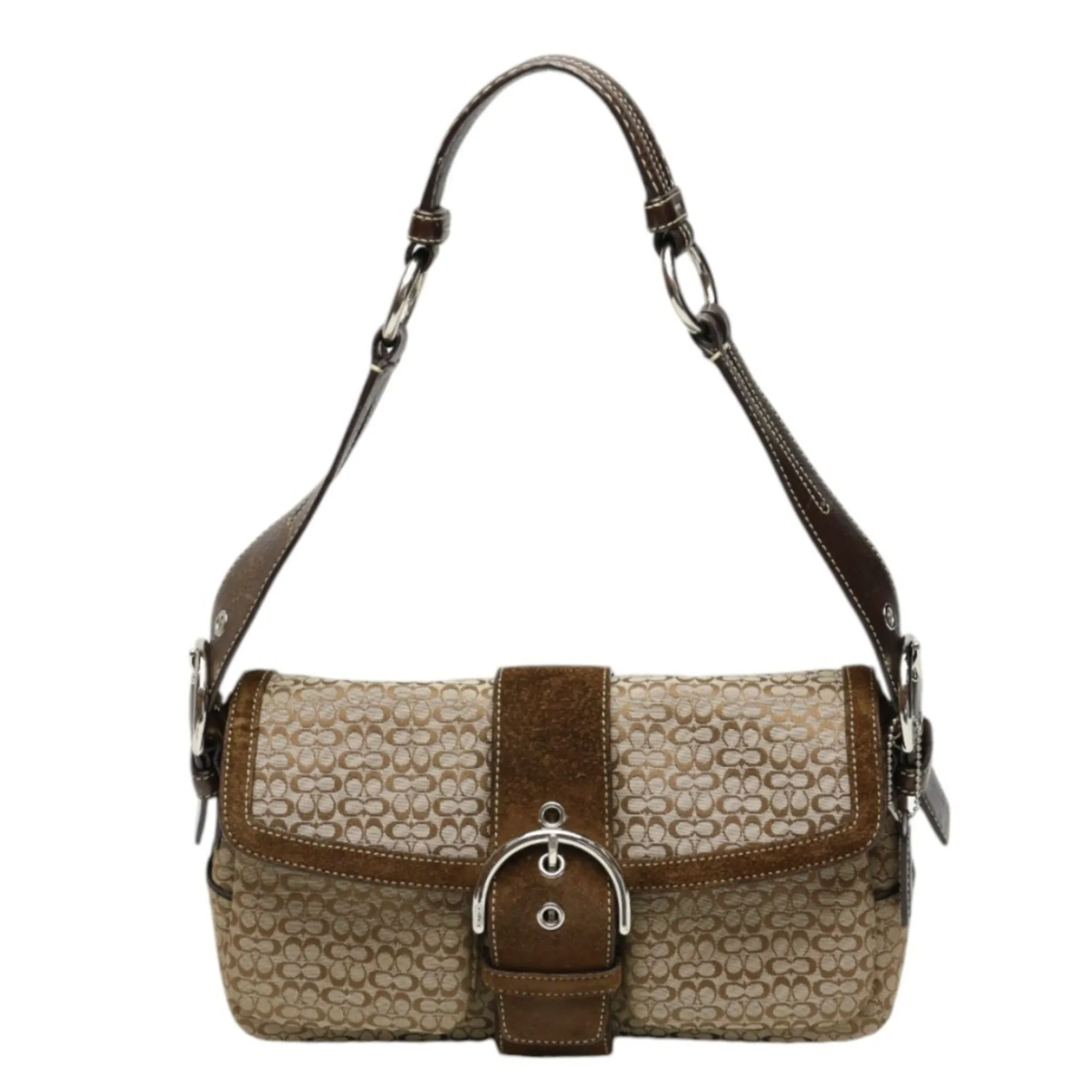 Coach Signature  Canvas Leather Handbag Shoulder Bag (Pre-Owned)
