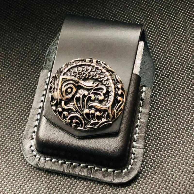 Coffee Handmade Leather Mens Indian Zippo Lighter Holders Lighter Case For Men