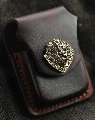 Cool Leather Mens Zippo Lighter Cases With Belt Loop Standard Coffee Zippo Lighter Holders For Men