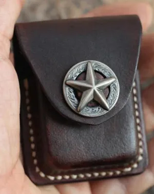 Cool Mens Leather Star Zippo Lighter Case with Loop Zippo lighter Holder with clips