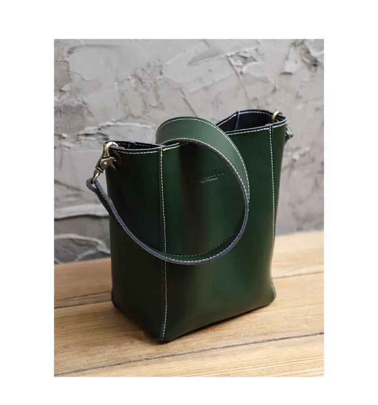 Cute Brown LEATHER WOMEN Bucket SHOULDER BAG Barrel Crossbody Purses FOR WOMEN