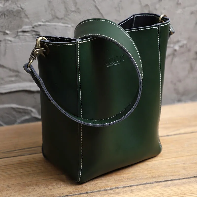 Cute Brown LEATHER WOMEN Bucket SHOULDER BAG Barrel Crossbody Purses FOR WOMEN