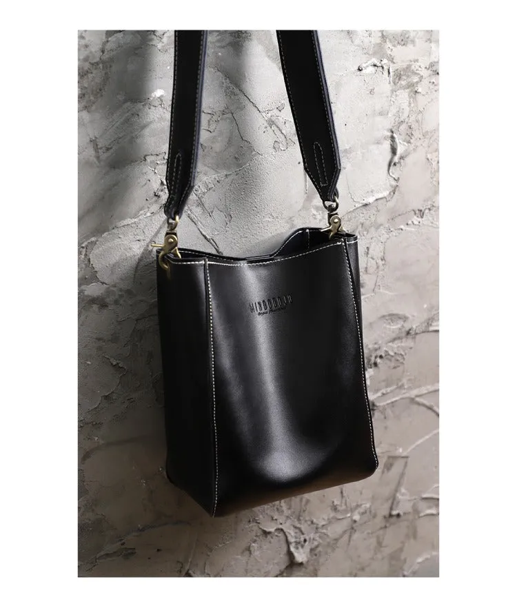 Cute Brown LEATHER WOMEN Bucket SHOULDER BAG Barrel Crossbody Purses FOR WOMEN