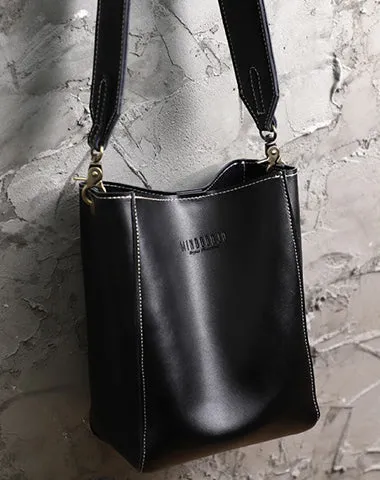 Cute Brown LEATHER WOMEN Bucket SHOULDER BAG Barrel Crossbody Purses FOR WOMEN