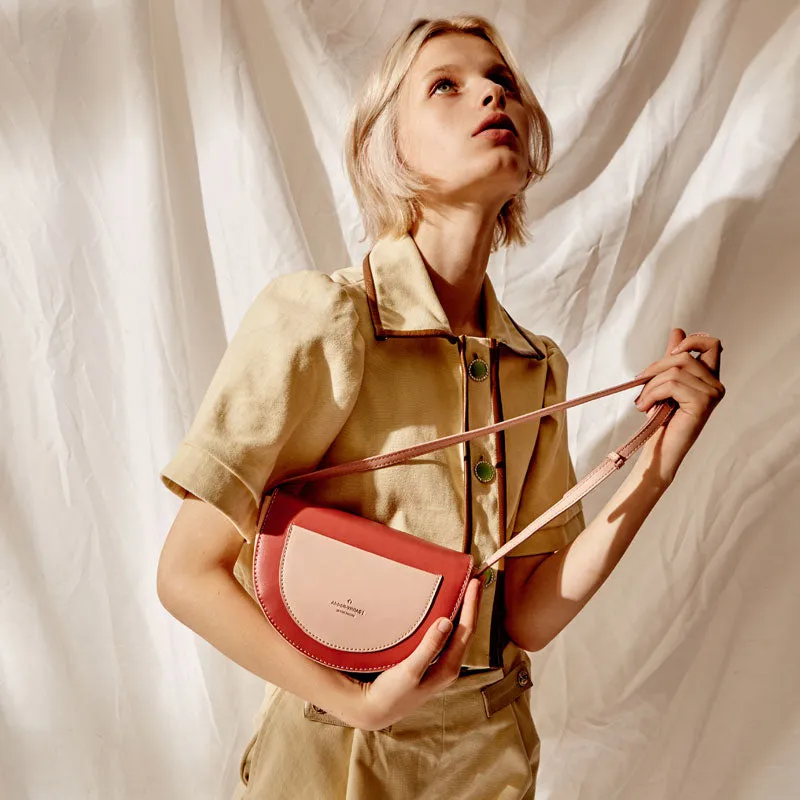 Cute Leather Red Green Womens Mini Saddle Purse Saddle Shoulder Bag for Women