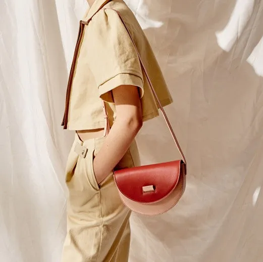 Cute Leather Red Green Womens Mini Saddle Purse Saddle Shoulder Bag for Women
