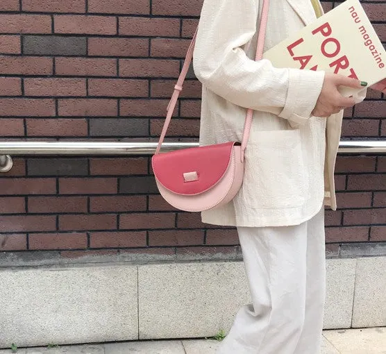 Cute Leather Red Green Womens Mini Saddle Purse Saddle Shoulder Bag for Women