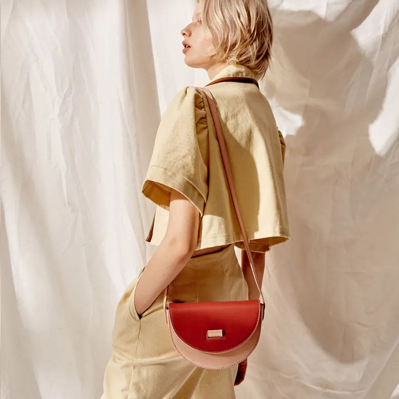 Cute Leather Red Green Womens Mini Saddle Purse Saddle Shoulder Bag for Women