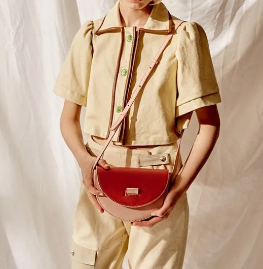 Cute Leather Red Green Womens Mini Saddle Purse Saddle Shoulder Bag for Women