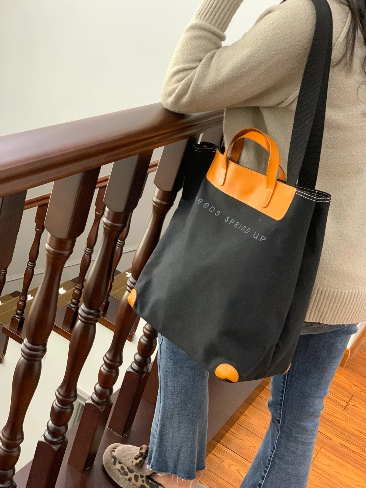 Cute Womens Canvas Leather Tote Purse Large Womens Leather Shoulder Tote Bag Shopper Bag for Ladies