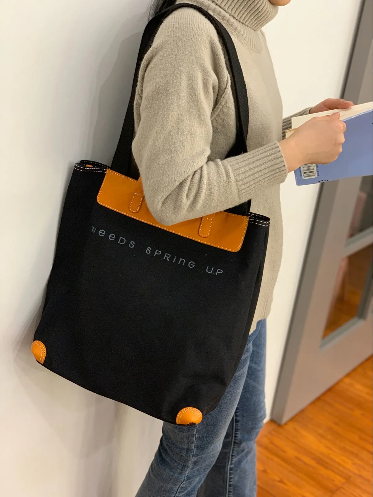 Cute Womens Canvas Leather Tote Purse Large Womens Leather Shoulder Tote Bag Shopper Bag for Ladies