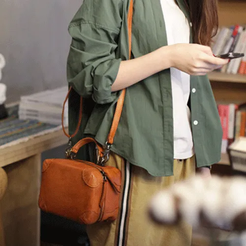 Fashion Womens Black Leather Square Structured Box Handbag Satchel Brown Leather Satchel Shoulder Bag