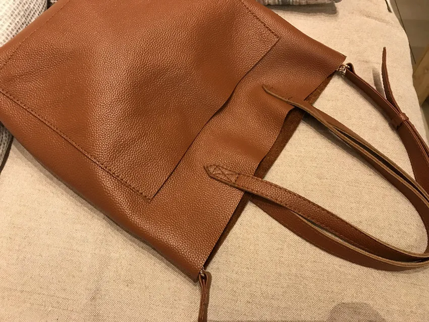 Fashion Womens Brown Leather Vertical Tote Bag Black Shoulder Tote Bag Handbag Tote For Women