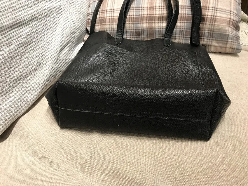 Fashion Womens Brown Leather Vertical Tote Bag Black Shoulder Tote Bag Handbag Tote For Women
