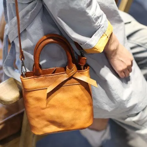 Fashion Womens Mini Brown Leather Tote Bag Shoulder Bag Satchel Crossbody Bag Purse for Women