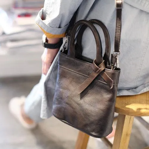 Fashion Womens Mini Brown Leather Tote Bag Shoulder Bag Satchel Crossbody Bag Purse for Women