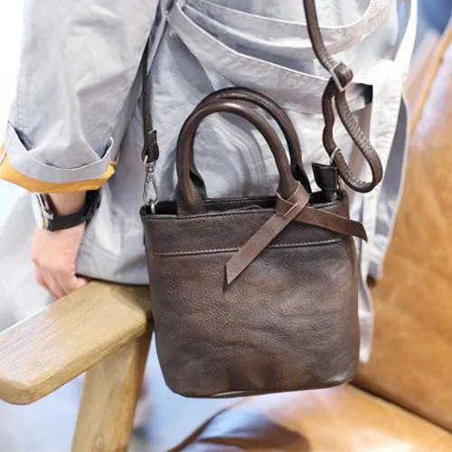 Fashion Womens Mini Brown Leather Tote Bag Shoulder Bag Satchel Crossbody Bag Purse for Women