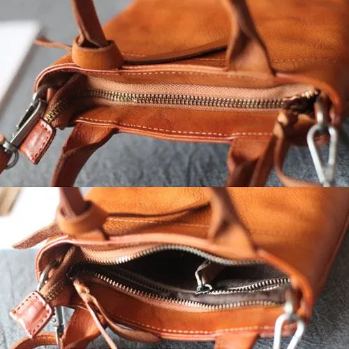 Fashion Womens Mini Brown Leather Tote Bag Shoulder Bag Satchel Crossbody Bag Purse for Women