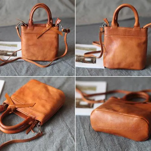 Fashion Womens Mini Brown Leather Tote Bag Shoulder Bag Satchel Crossbody Bag Purse for Women
