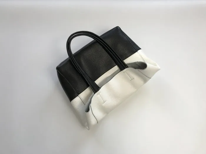 Fashion Womens White Black Leather Vertical Tote Bags White Black Shoulder Tote Bag Handbag Tote For Women