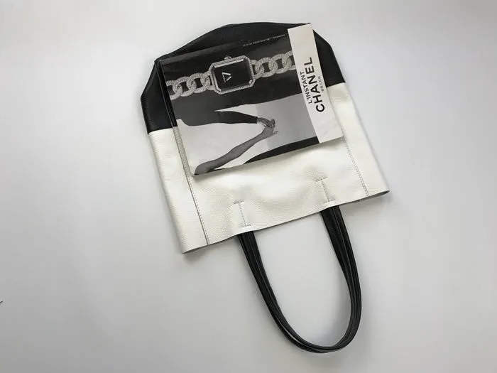 Fashion Womens White Black Leather Vertical Tote Bags White Black Shoulder Tote Bag Handbag Tote For Women
