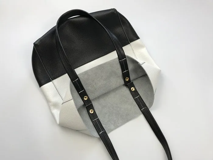 Fashion Womens White Black Leather Vertical Tote Bags White Black Shoulder Tote Bag Handbag Tote For Women
