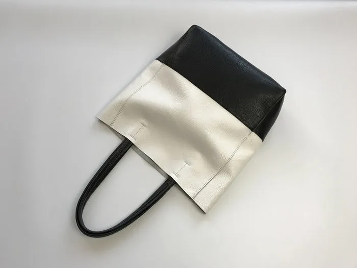Fashion Womens White Black Leather Vertical Tote Bags White Black Shoulder Tote Bag Handbag Tote For Women